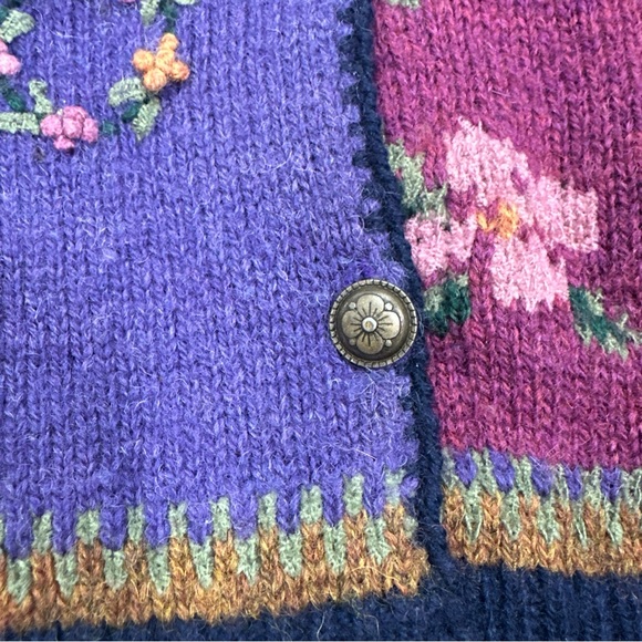 Woolrich Womens Knit Cardigan Wool Sweater Floral Buttons Long Sleeve Sz Large - Picture 6 of 12